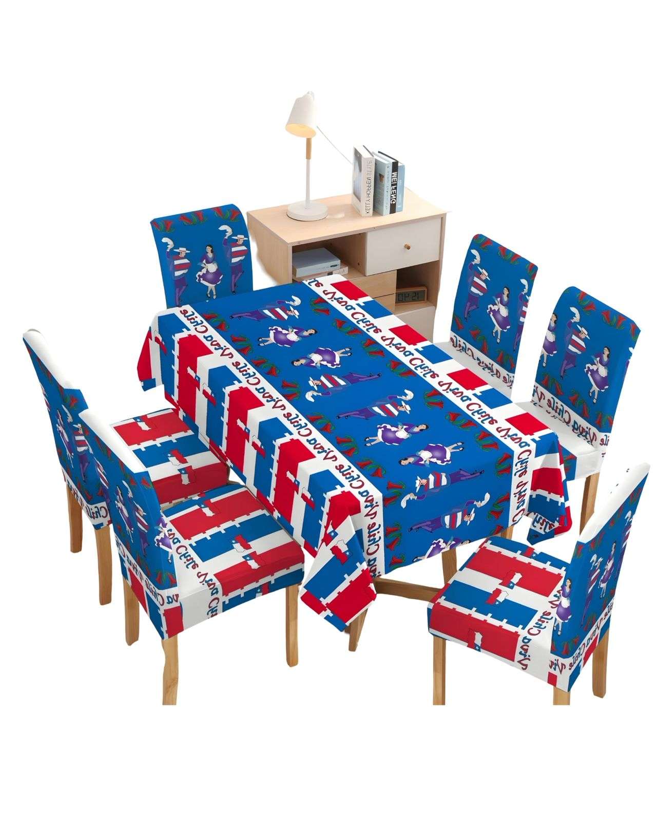 MANTEL FIESTAS PATRIAS DE TELA CON FUNDAS DE SILLAS ELASTICADAS M3 - 2