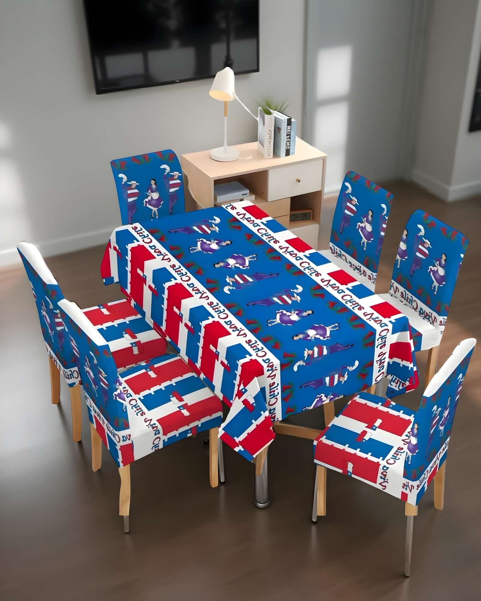 MANTEL FIESTAS PATRIAS DE TELA CON FUNDAS DE SILLAS ELASTICADAS M3 - 4