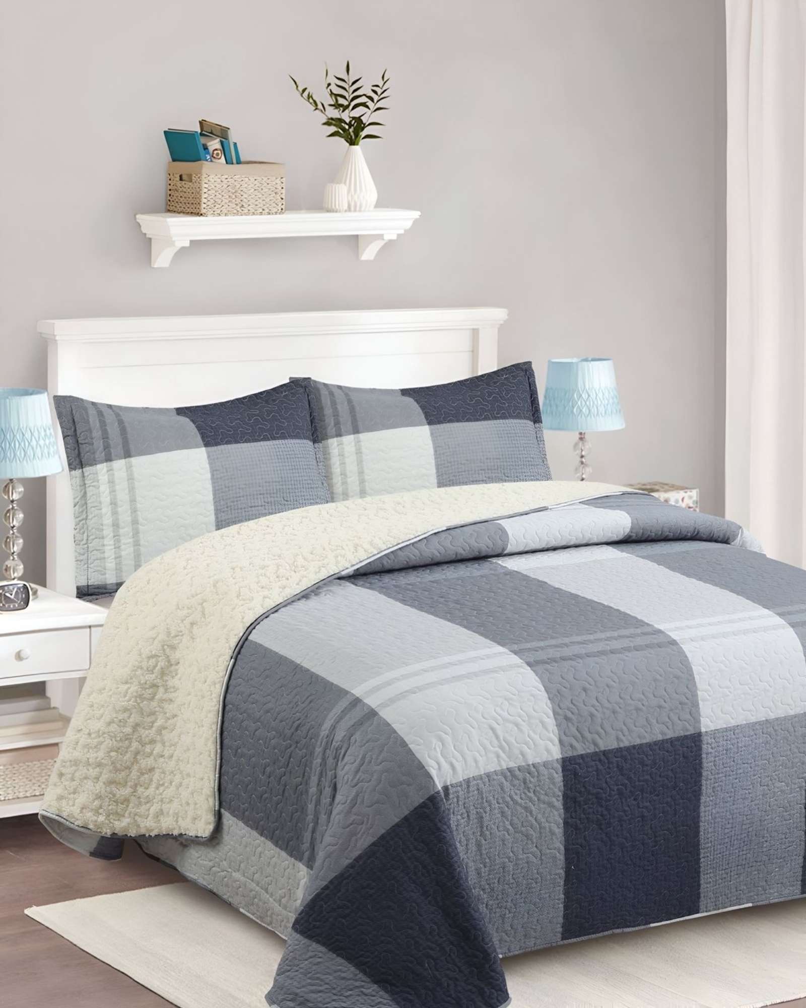 QUILT CON SHERPA 2 PLAZA GRIS 230 CM X 250 CM J17 - 4