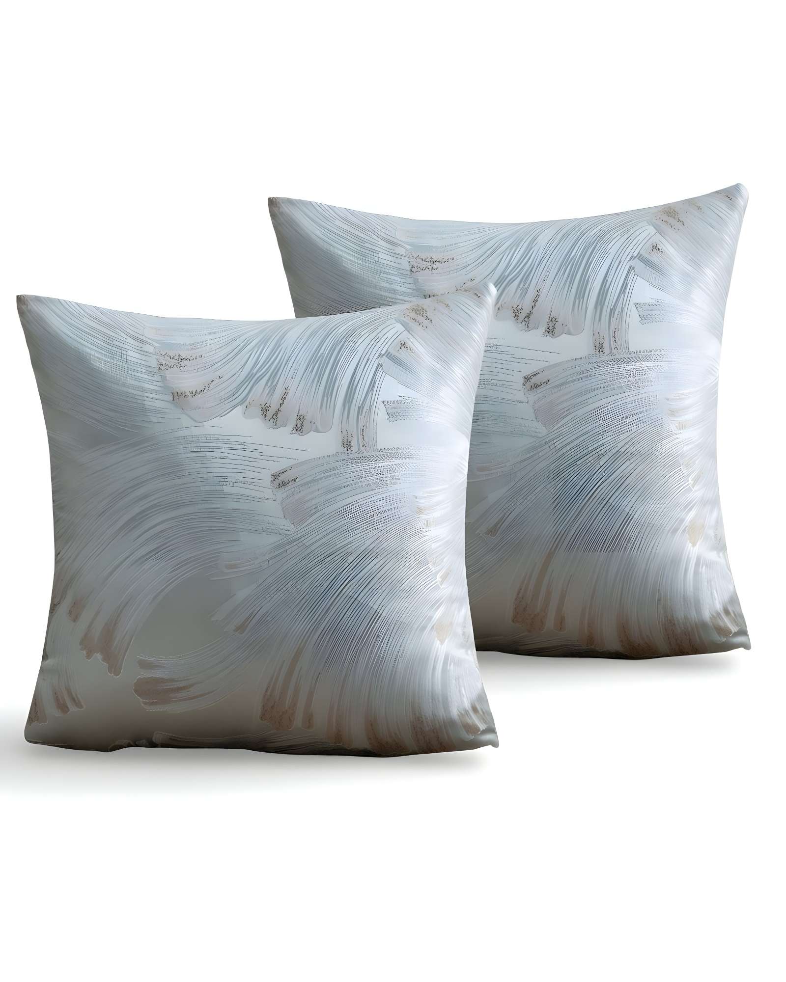 PACK DE 2 FUNDAS DE COJINES SATIN DISEÑO HOJAS 45CM X 45 CM CELESTE - 1
