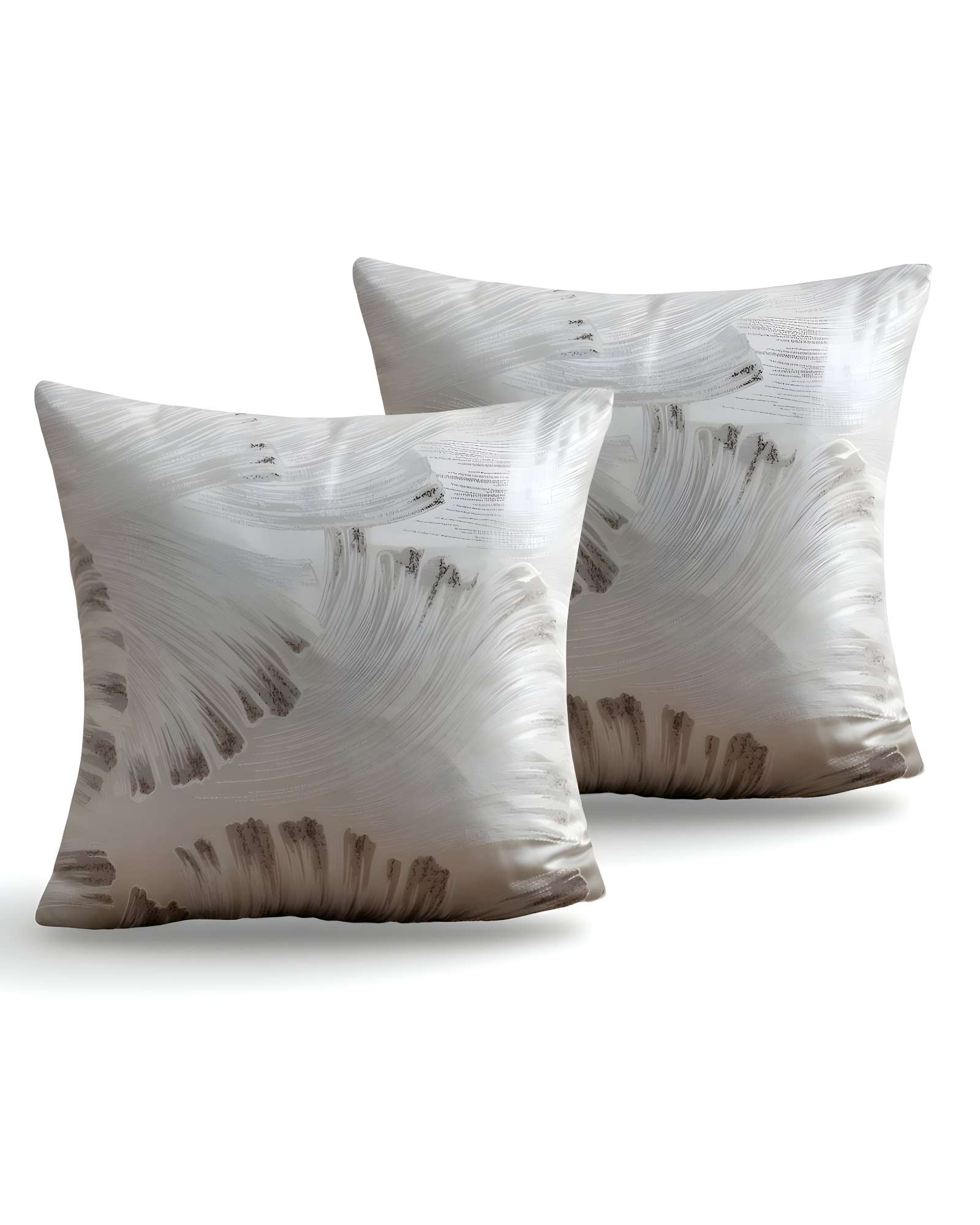 PACK DE 2 FUNDAS DE COJINES SATIN DISEÑO HOJAS 45CM X 45 CM BLANCO - 1