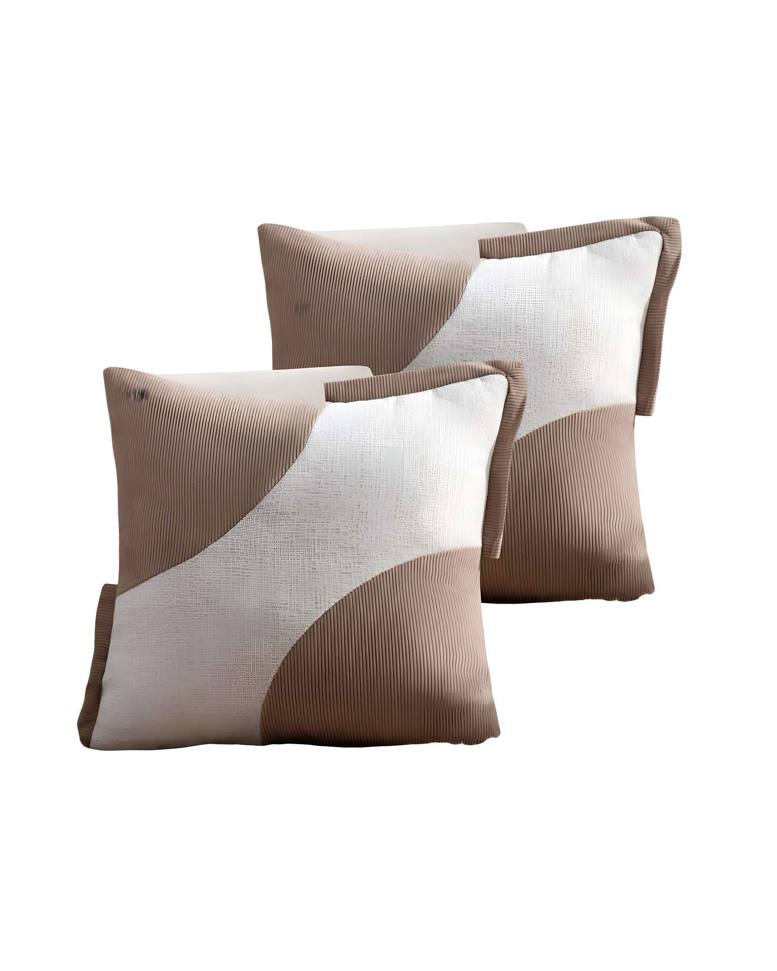 PACK DE 2 FUNDAS DE COJINES DISEÑO TELA PANA EMPALMADO 45CM X 45 CM CAFE - 1