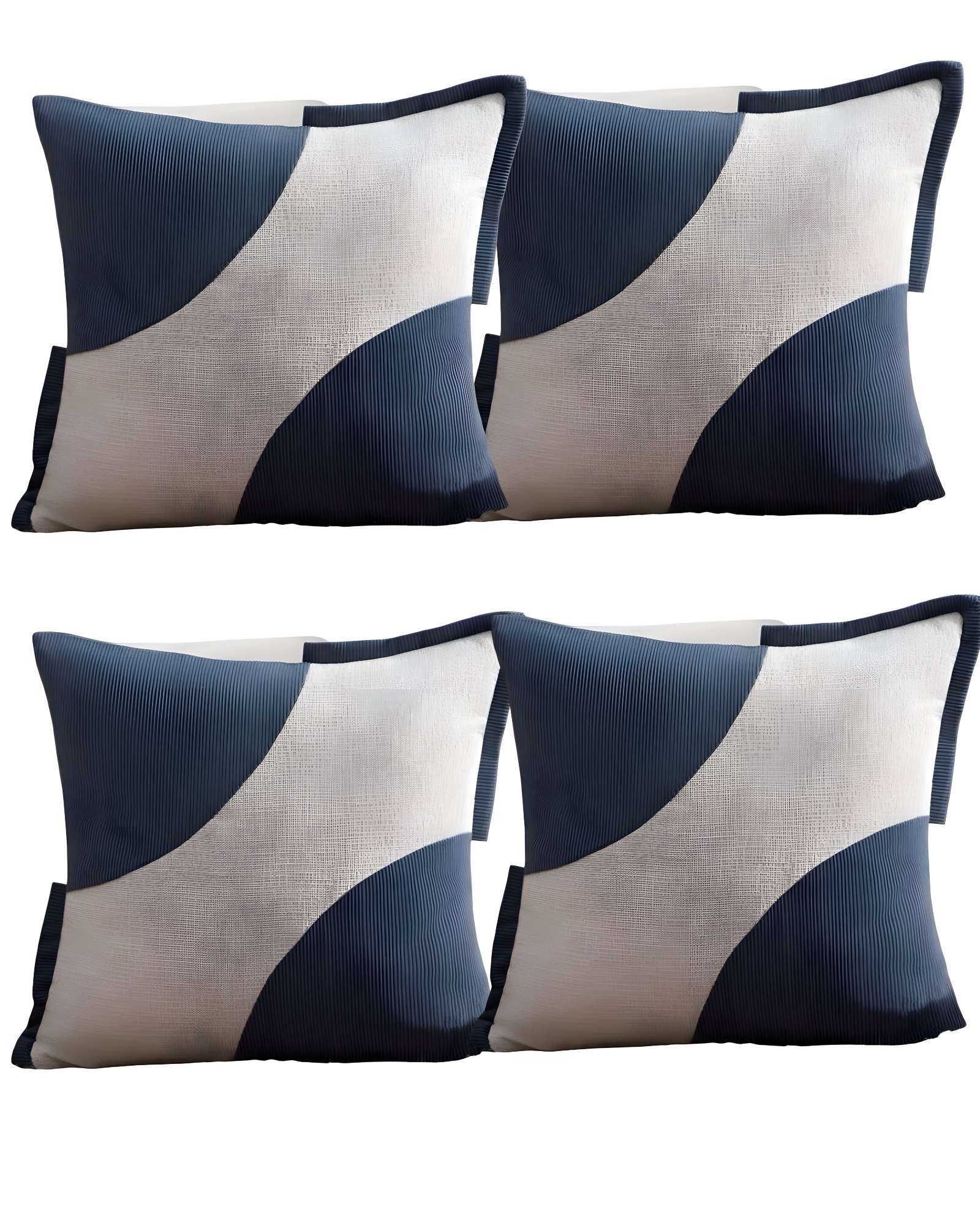 PACK DE 4 FUNDAS DE COJINES DISEÑO TELA PANA EMPALMADO 45CM X 45 CM AZUL - 1