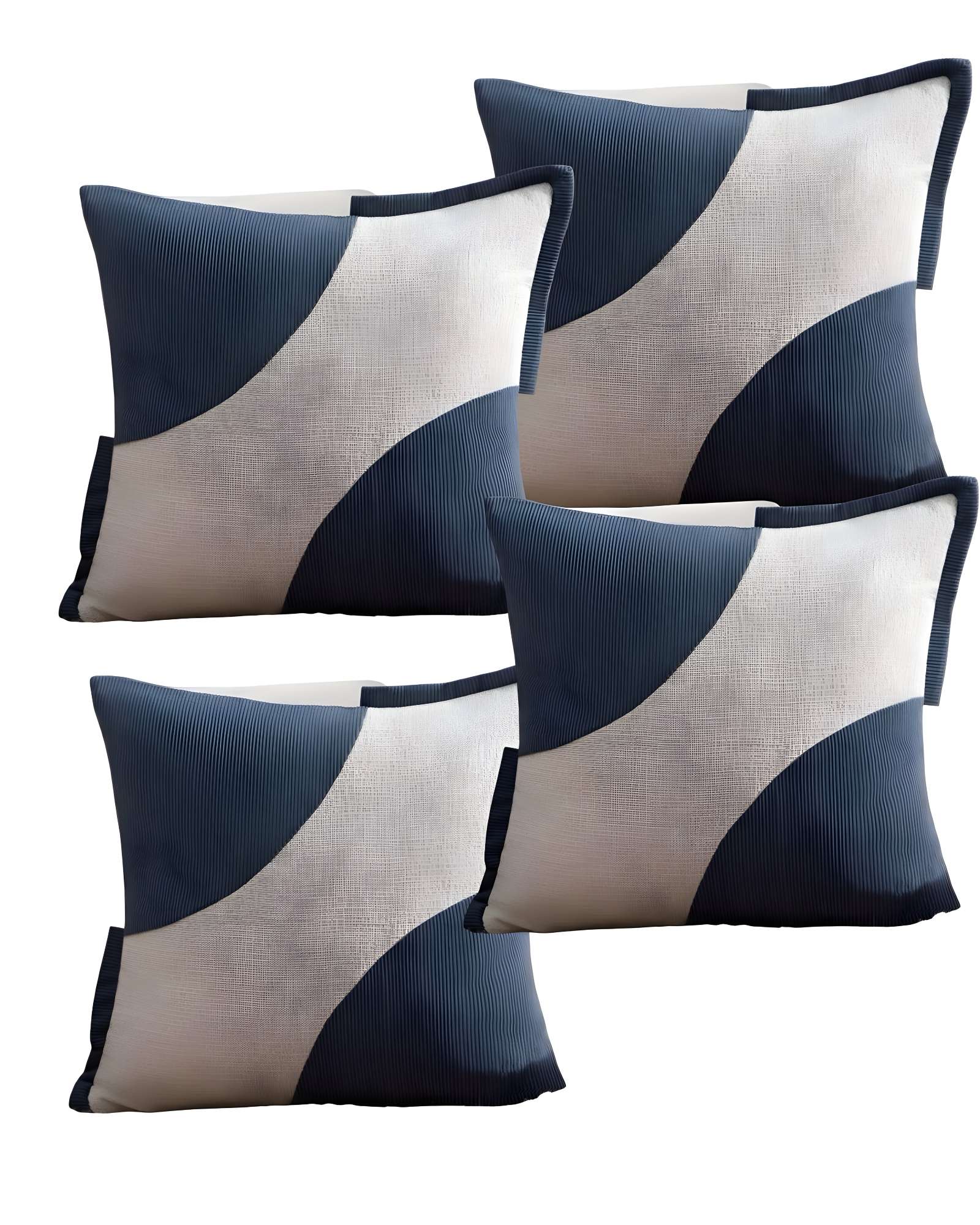 PACK DE 4 FUNDAS DE COJINES DISEÑO TELA PANA EMPALMADO 45CM X 45 CM AZUL - 3