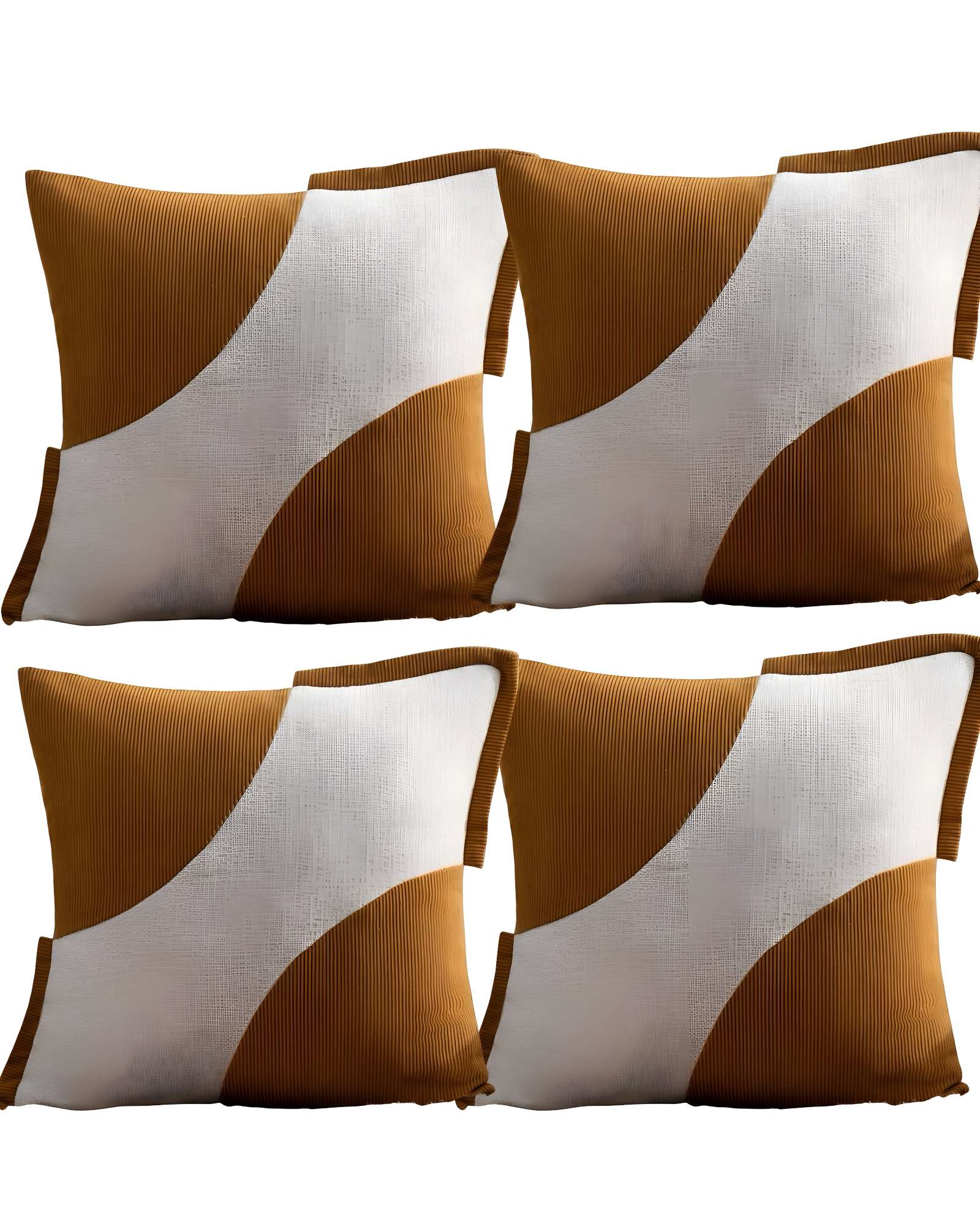 PACK DE 4 FUNDAS DE COJINES DISEÑO TELA PANA EMPALMADO 45CM X 45 CM NARANJA - 1
