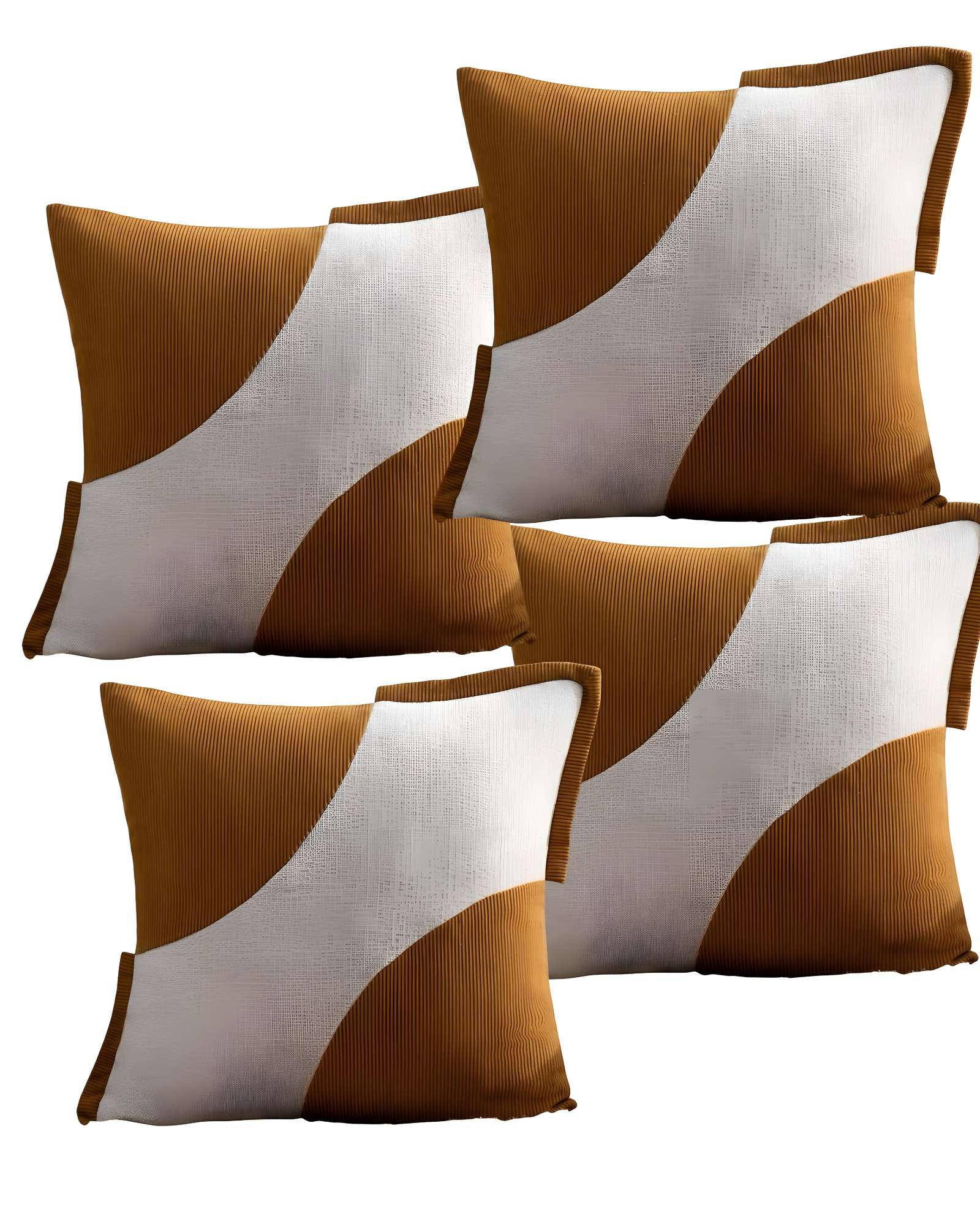 PACK DE 4 FUNDAS DE COJINES DISEÑO TELA PANA EMPALMADO 45CM X 45 CM NARANJA - 3