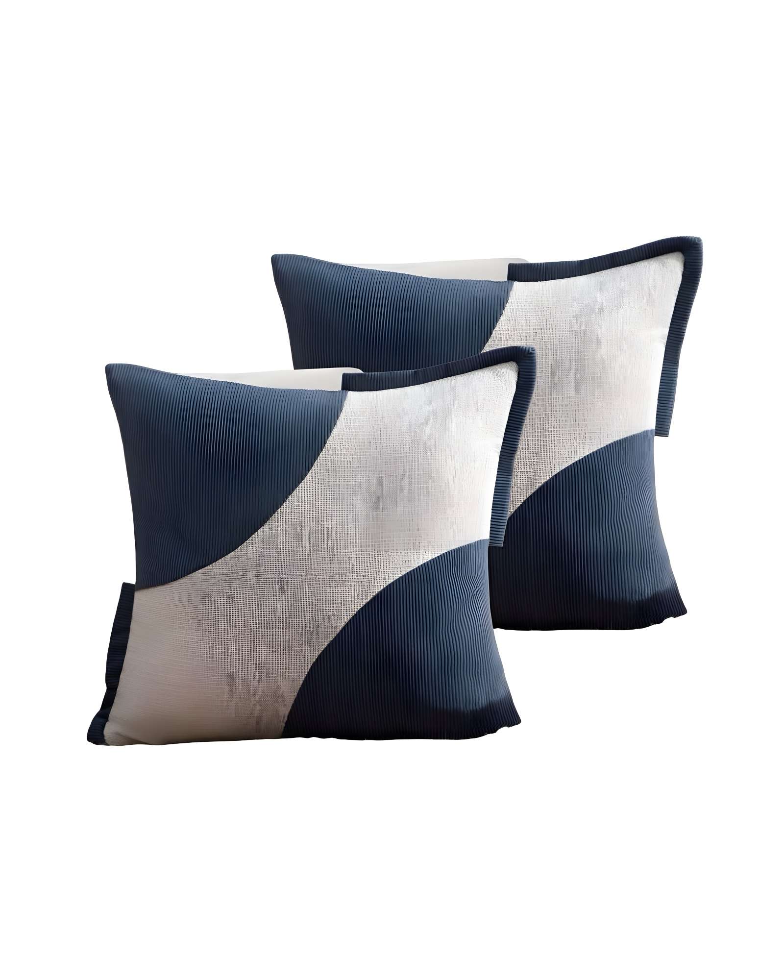 PACK DE 2 FUNDAS DE COJINES DISEÑO TELA PANA EMPALMADO 45CM X 45 CM AZUL - 1
