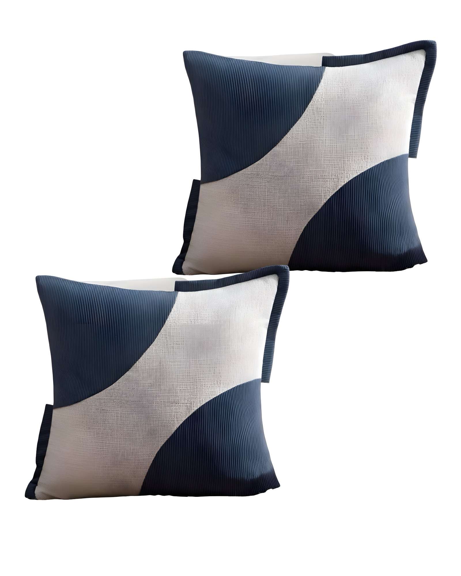 PACK DE 2 FUNDAS DE COJINES DISEÑO TELA PANA EMPALMADO 45CM X 45 CM AZUL - 3