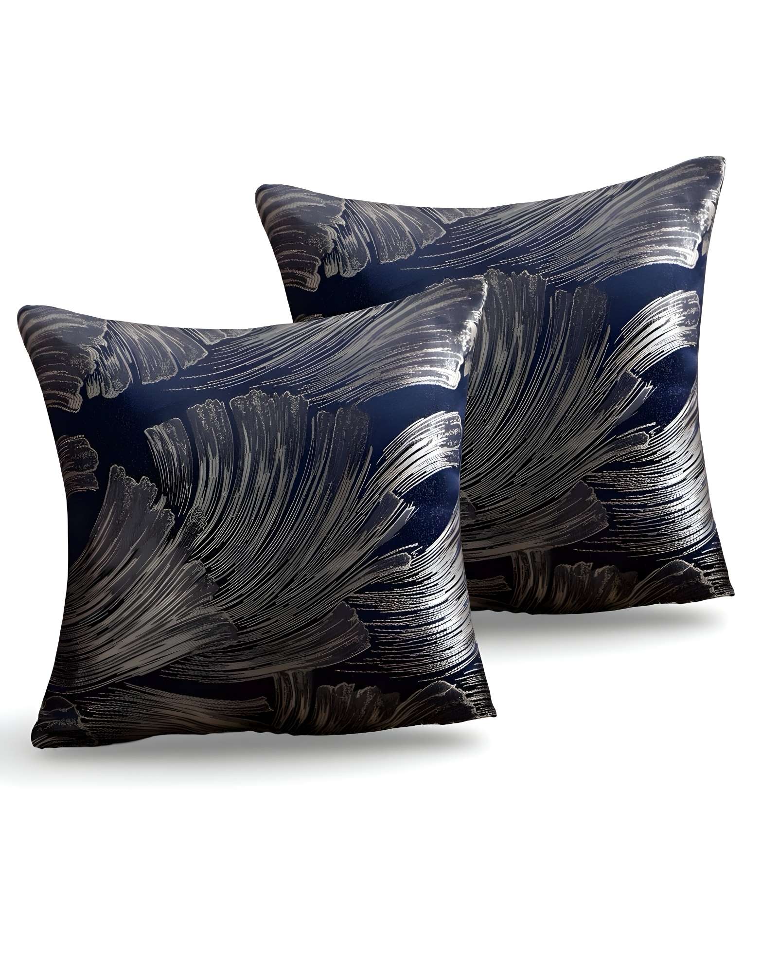 PACK DE 2 FUNDAS DE COJINES SATIN DISEÑO HOJAS 45CM X 45 CM AZUL - 1