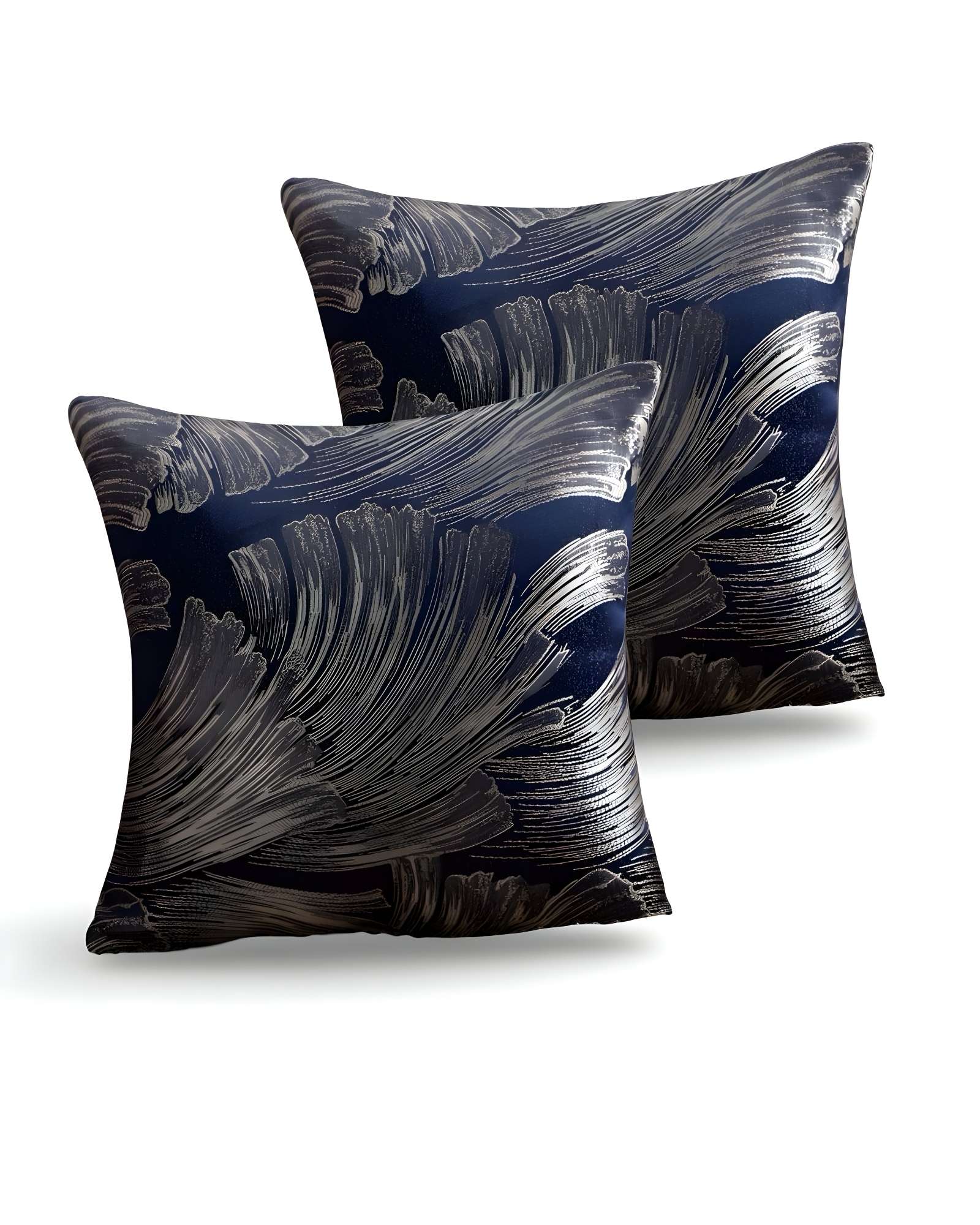 PACK DE 2 FUNDAS DE COJINES SATIN DISEÑO HOJAS 45CM X 45 CM AZUL - 3