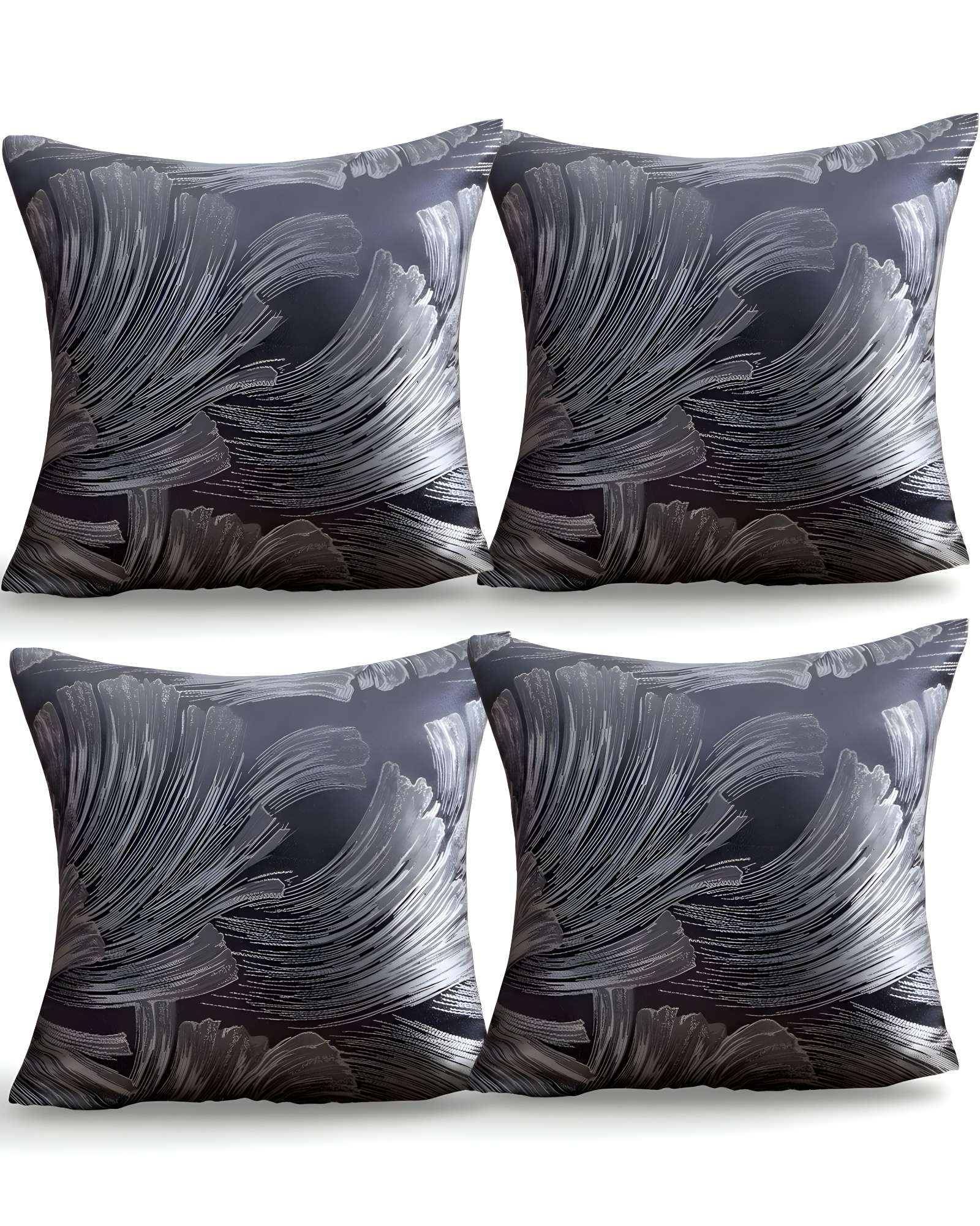 PACK DE 4 FUNDAS DE COJINES SATIN DISEÑO HOJAS 45CM X 45 CM GRIS - 1