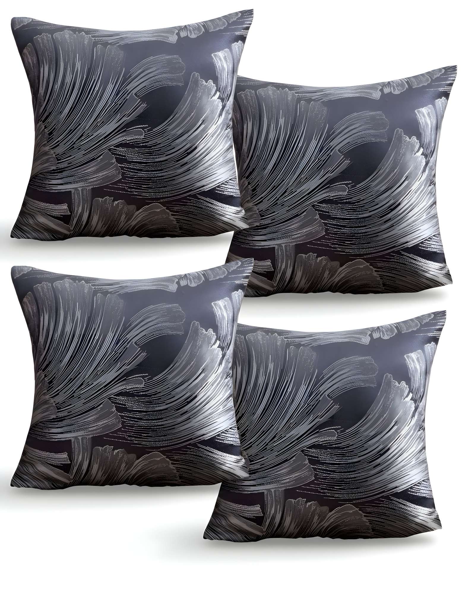 PACK DE 4 FUNDAS DE COJINES SATIN DISEÑO HOJAS 45CM X 45 CM GRIS - 3