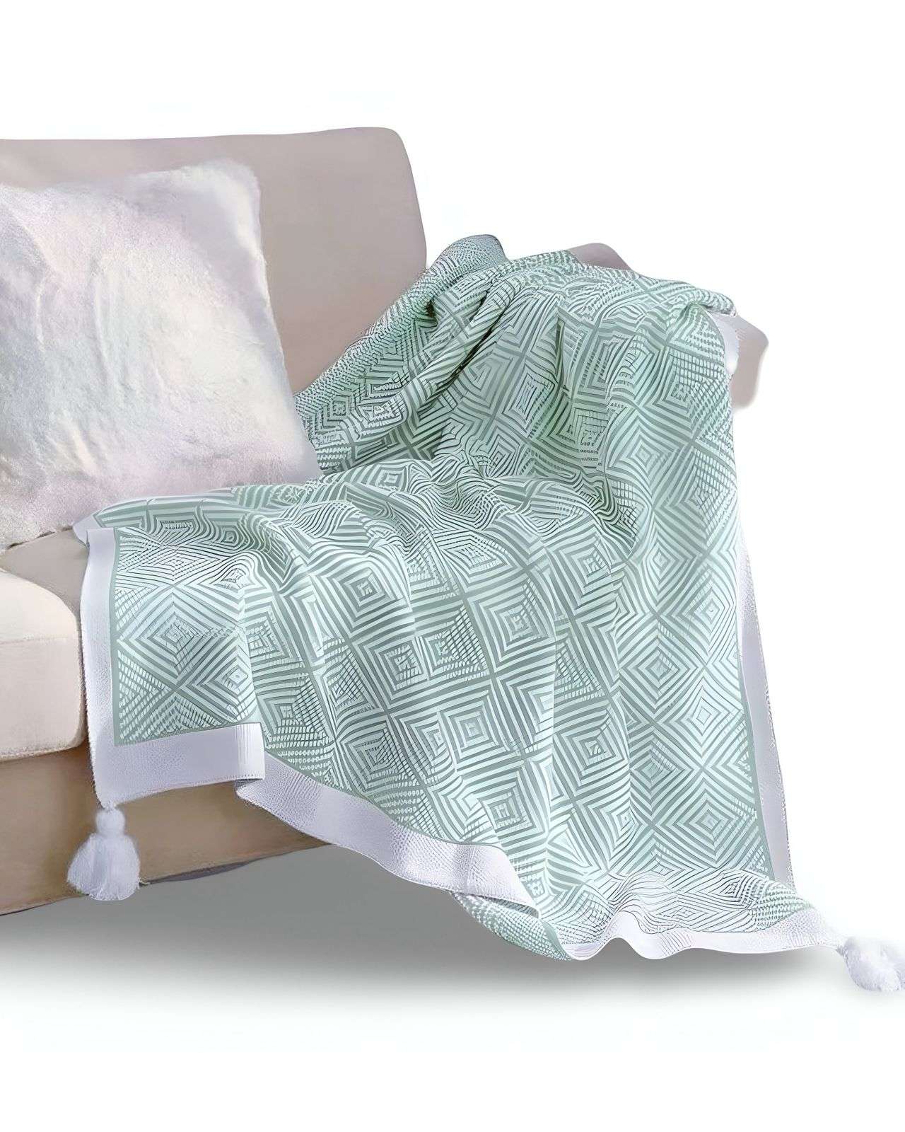 MANTA MULTIUSOS CON POMPON 130X150 CM VERDE - 1