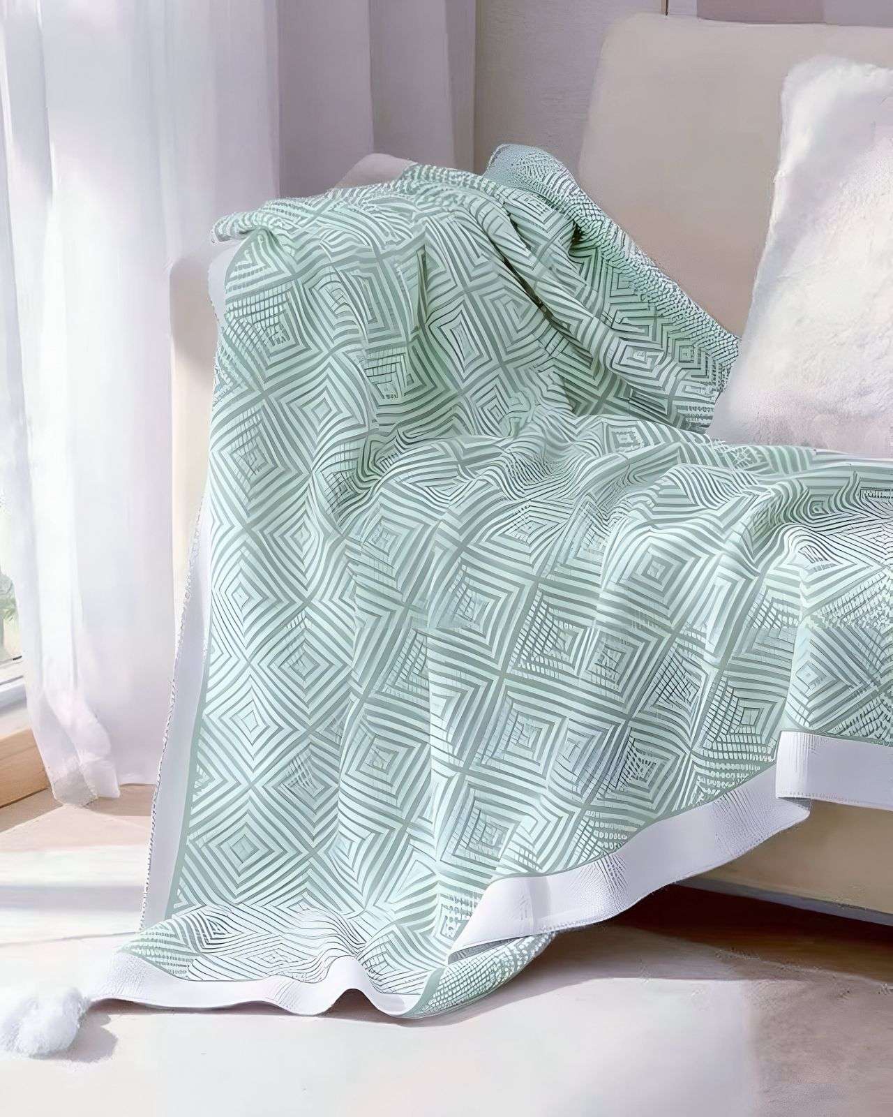 MANTA MULTIUSOS CON POMPON 130X150 CM VERDE - 3