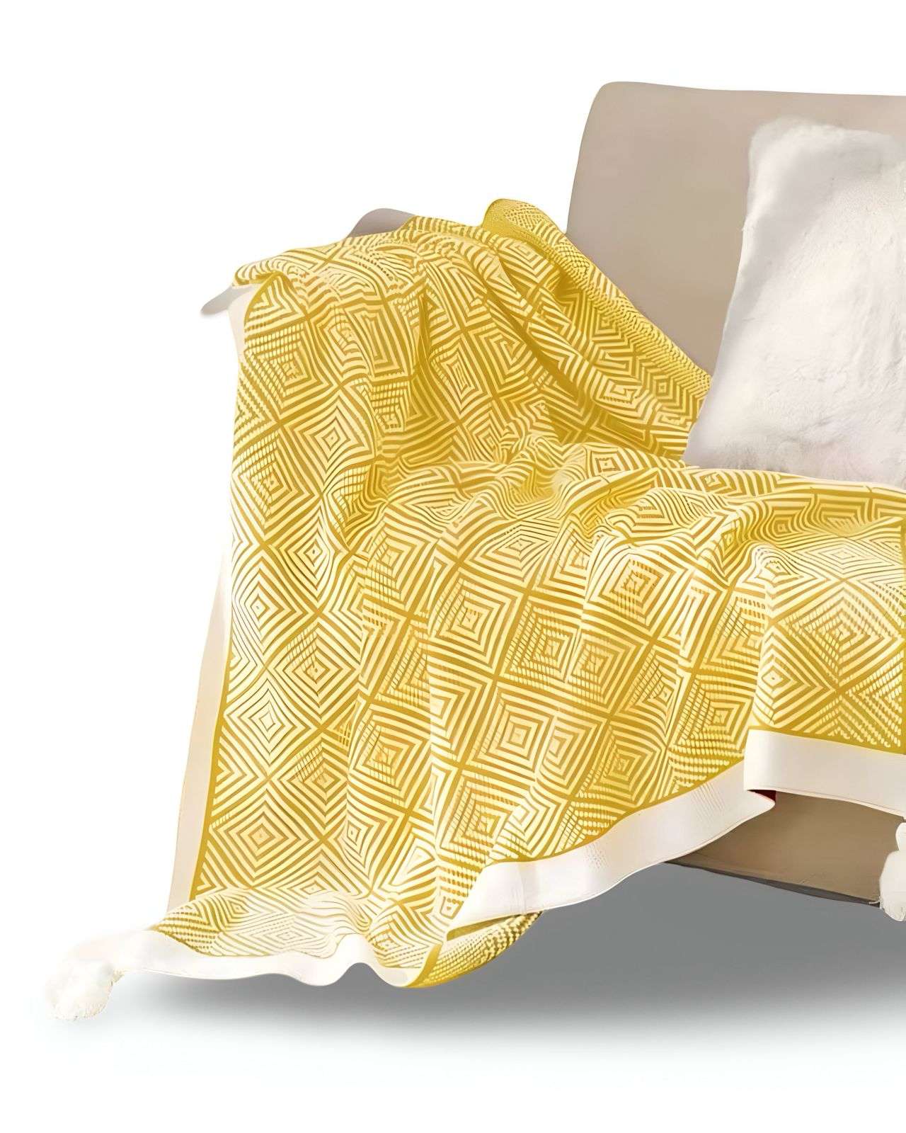 MANTA MULTIUSOS CON POMPON 130X150 CM AMARILLO - 2
