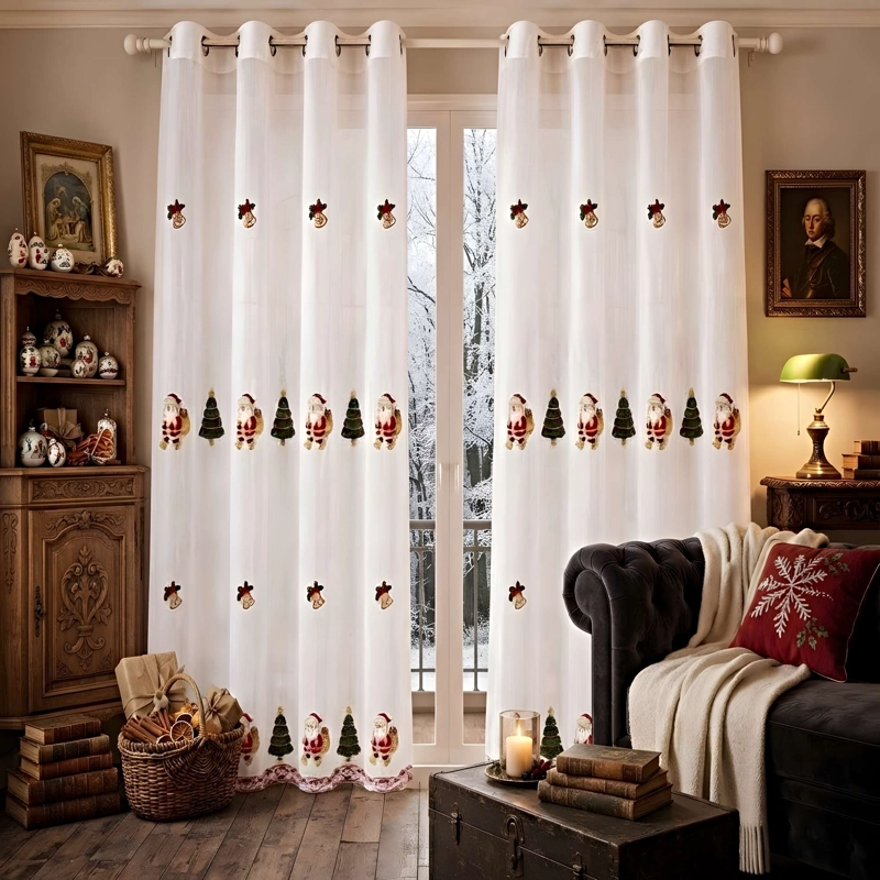2 PANEL DE CORTINA VISILLO TRANSPARENTE DISEÑO NAVIDEÑO 140X230 CM V4 - 1