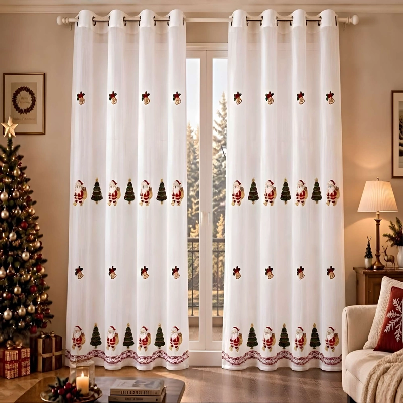 2 PANEL DE CORTINA VISILLO TRANSPARENTE DISEÑO NAVIDEÑO 140X230 CM V4 - 4