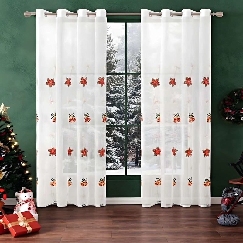 2 PANEL DE CORTINA VISILLO TRANSPARENTE DISEÑO NAVIDEÑO 140X230 CM V1 - 1