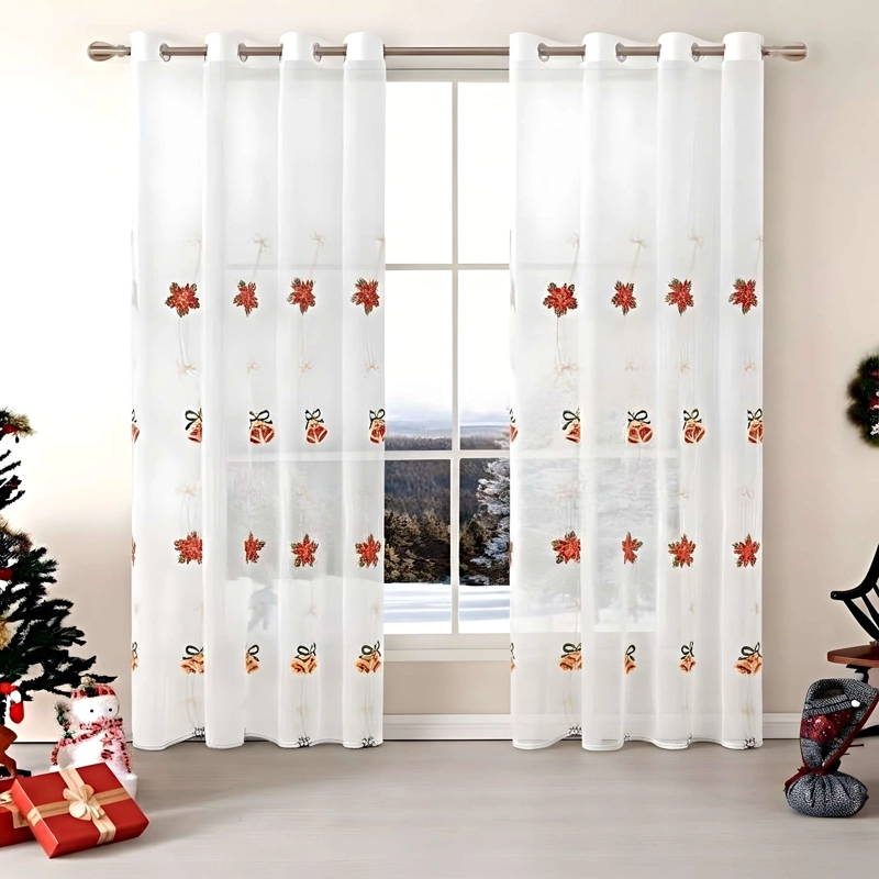2 PANEL DE CORTINA VISILLO TRANSPARENTE DISEÑO NAVIDEÑO 140X230 CM V1 - 2