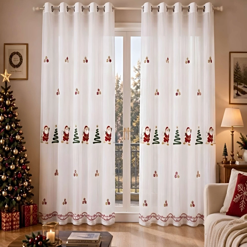2 PANEL DE CORTINA VISILLO TRANSPARENTE DISEÑO NAVIDEÑO 140X230 CM V5 - 1