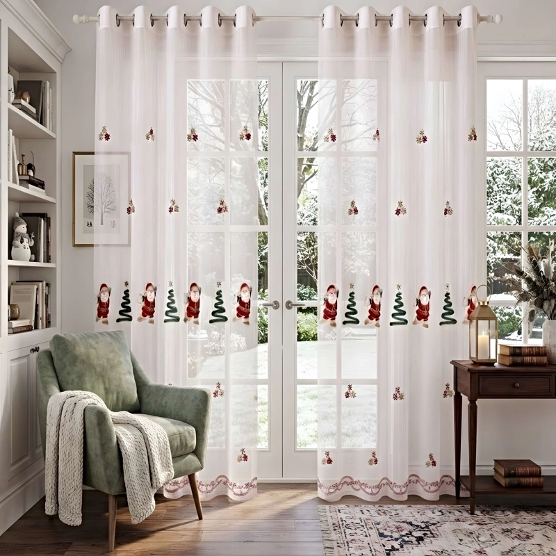 2 PANEL DE CORTINA VISILLO TRANSPARENTE DISEÑO NAVIDEÑO 140X230 CM V5 - 2