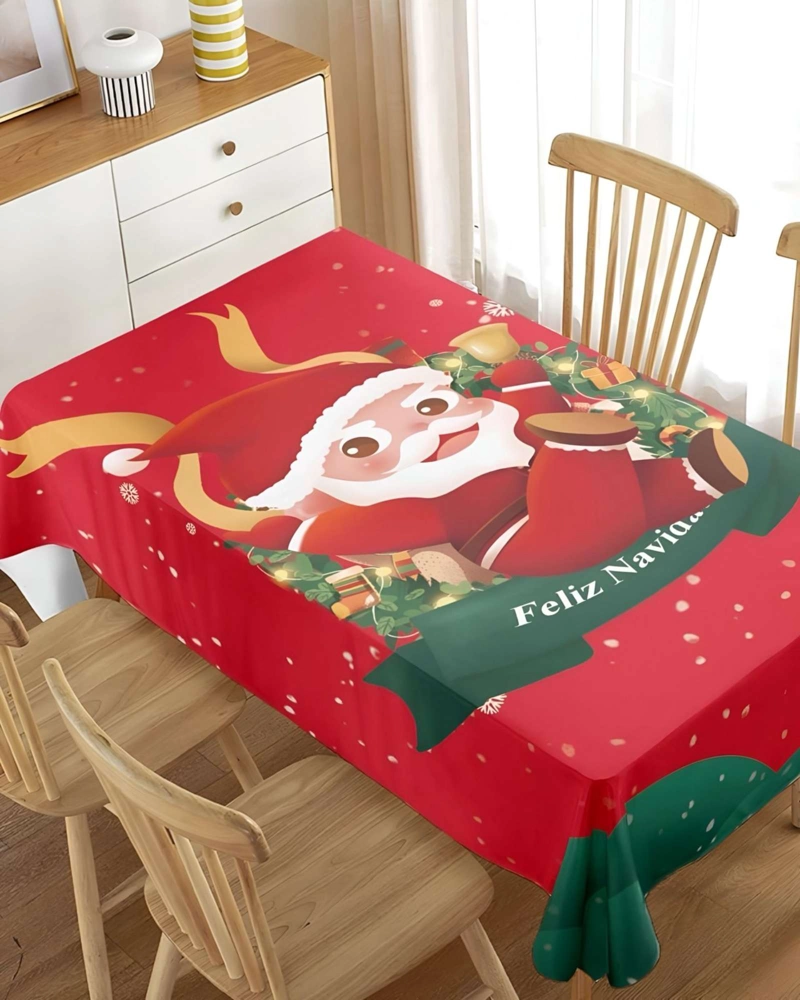 MANTEL NAVIDEÑO ANTIMANCHAS 140 CM X 220 CM FELIZ NAVIDAD - 4