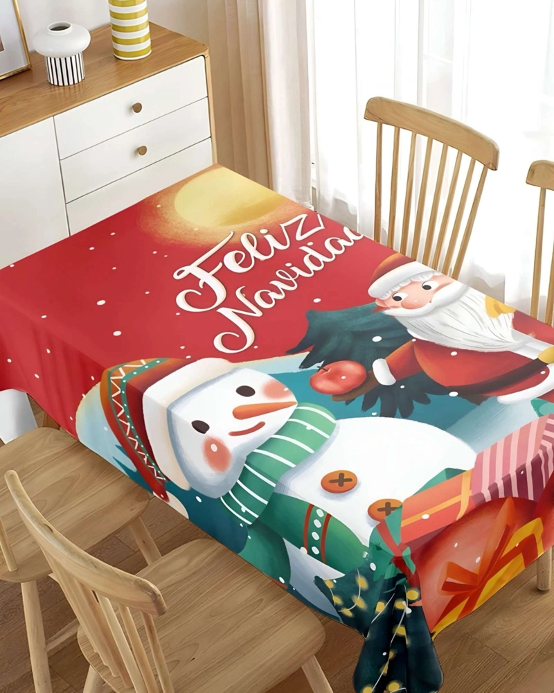 MANTEL NAVIDEÑO ANTIMANCHAS 140 CM X 220 CM MUÑECO DE NIEVE - 3