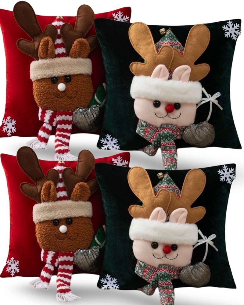 SET DE 4 FUNDAS DE COJIN PARA NAVIDAD 3D   B3 - 1