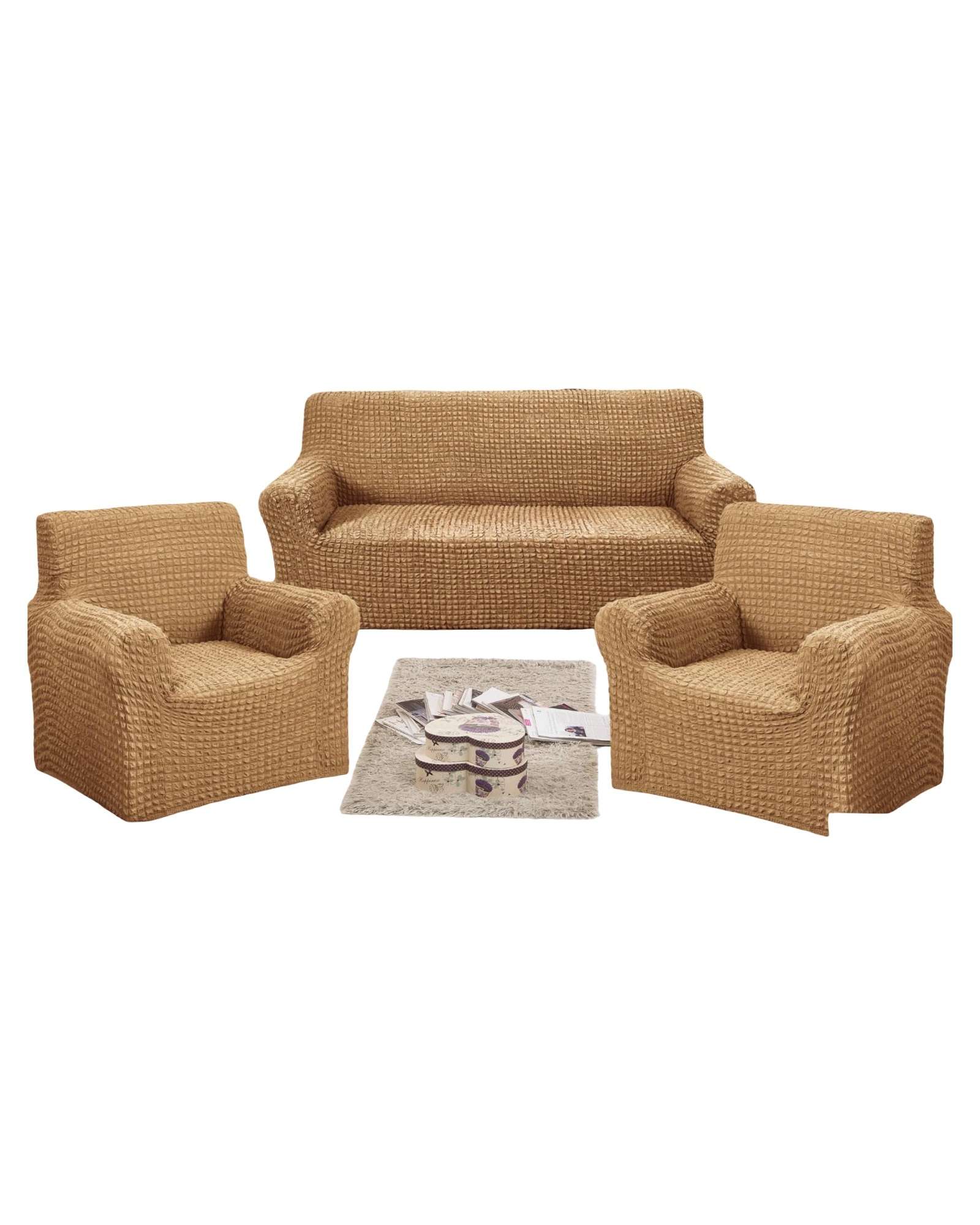 SET DE FUNDAS DE SOFA 3+1+1 - DISEÑO CUADRILLE CAFE - 1