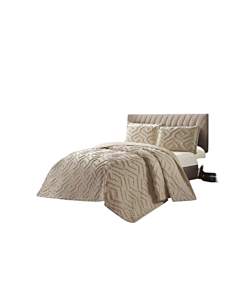 CUBRECAMA QUILT CON DISEÑO RELIEVE KING-SUPERKING BEIGE - 2
