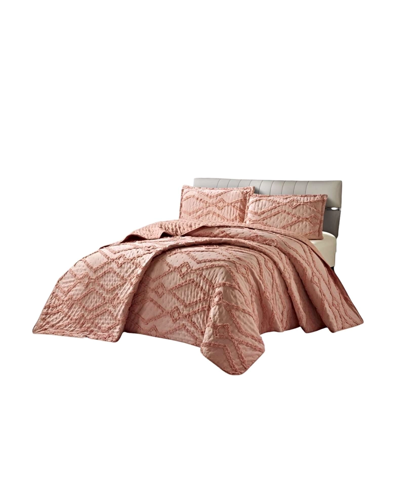 CUBRECAMA QUILT CON DISEÑO GEOMETRICO RELIEVE 2 PLAZAS ROSADO - 2