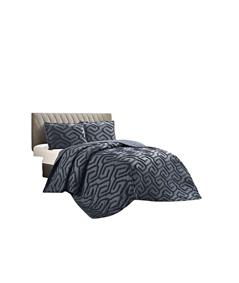 CUBRECAMA QUILT CON DISEÑO RELIEVE PLAZA Y MEDIA NEGRO - 1