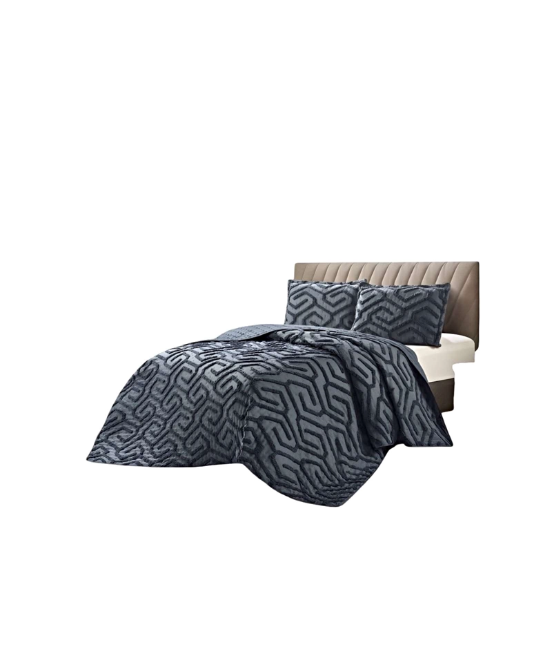 CUBRECAMA QUILT CON DISEÑO RELIEVE PLAZA Y MEDIA NEGRO - 2