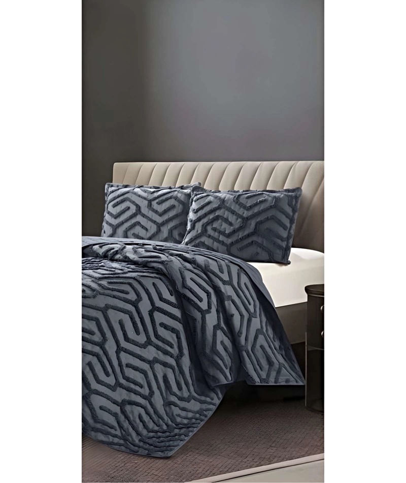 CUBRECAMA QUILT CON DISEÑO RELIEVE PLAZA Y MEDIA NEGRO - 3