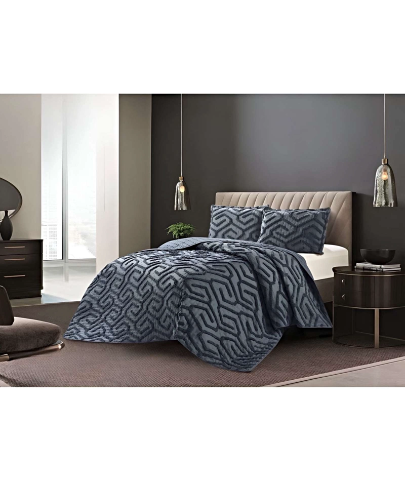 CUBRECAMA QUILT CON DISEÑO RELIEVE PLAZA Y MEDIA NEGRO - 4
