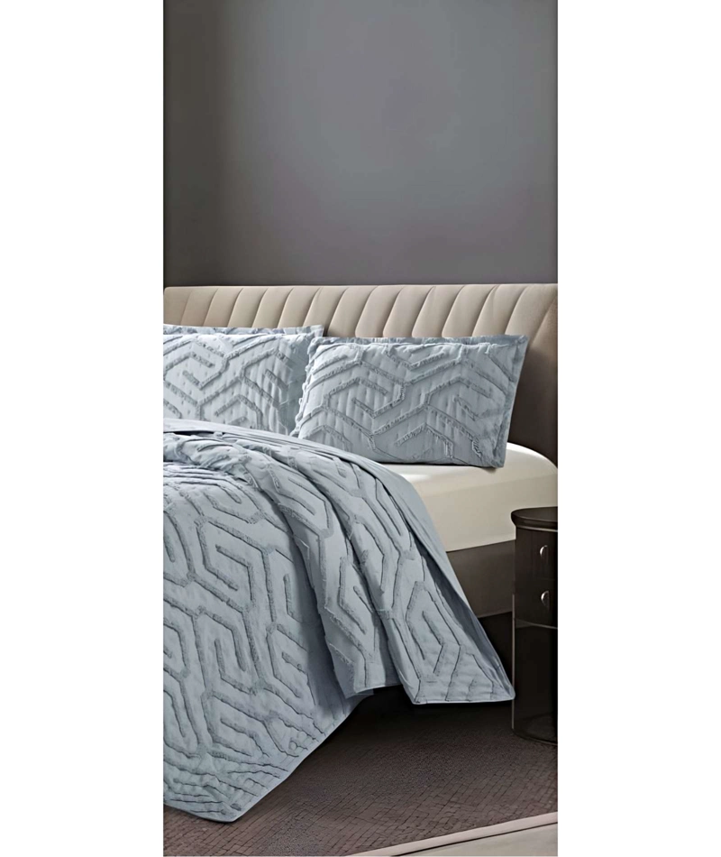 CUBRECAMA QUILT CON DISEÑO RELIEVE KING-SUPERKING AZUL - 3