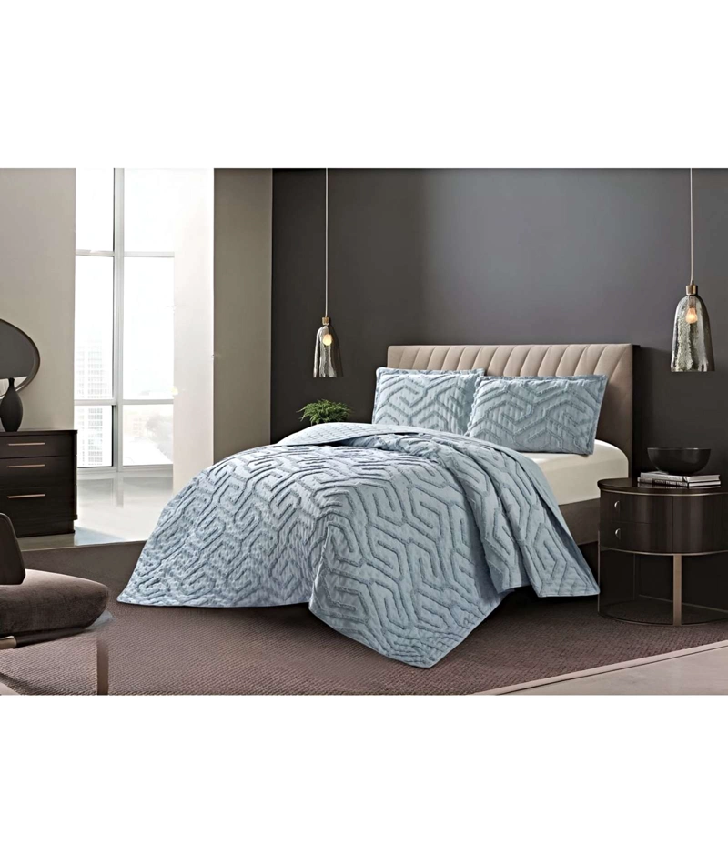CUBRECAMA QUILT CON DISEÑO RELIEVE KING-SUPERKING AZUL - 4