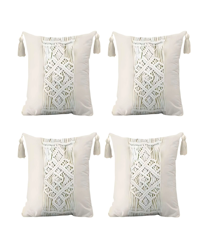 SET DE 4 FUNDAS DE COJIN ESTILO BOHEMIO 45X45 CM BLANCO 03 - 1