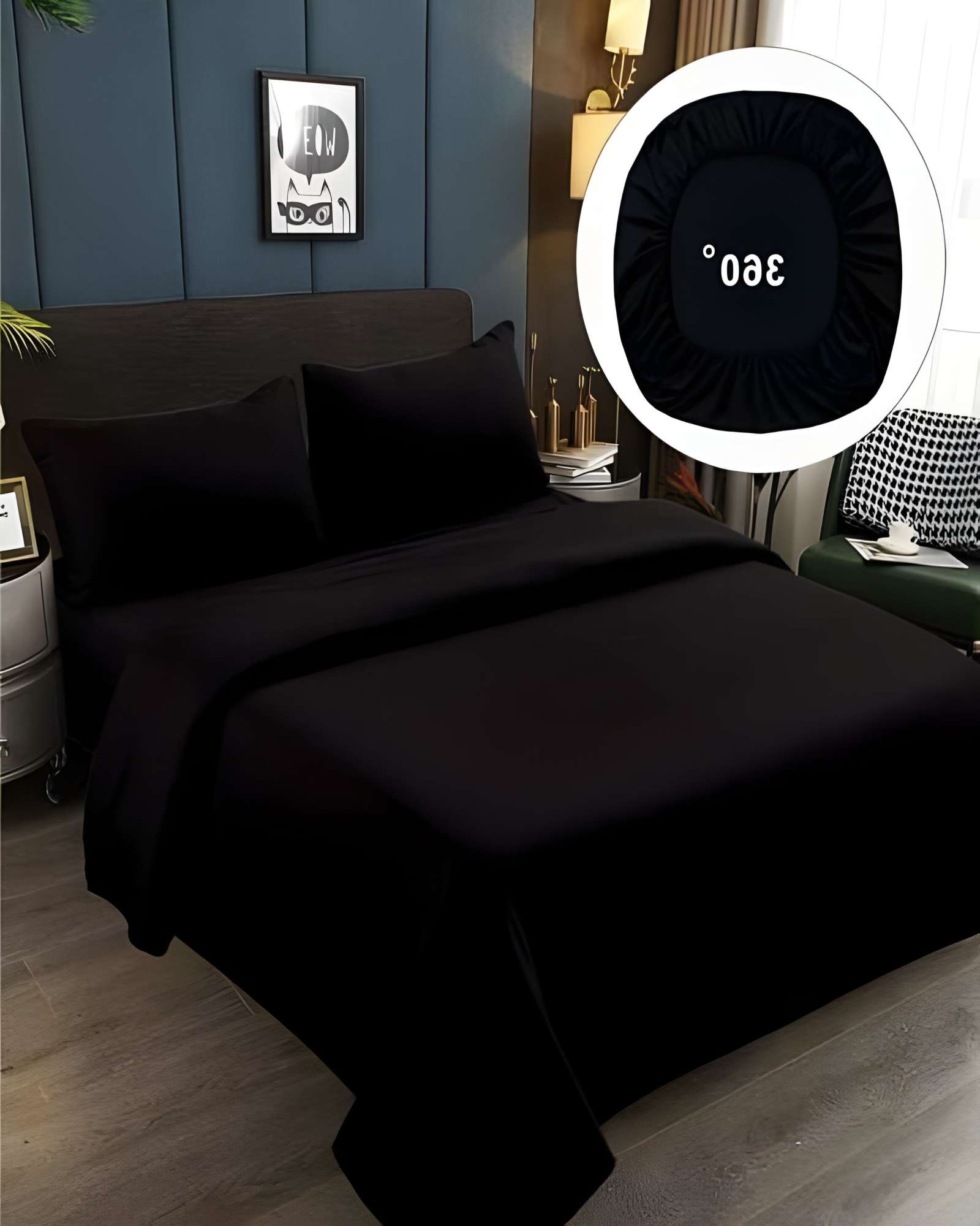 JUEGO DE SABANAS DE 500 HILOS SUPER-KING NEGRO - 3