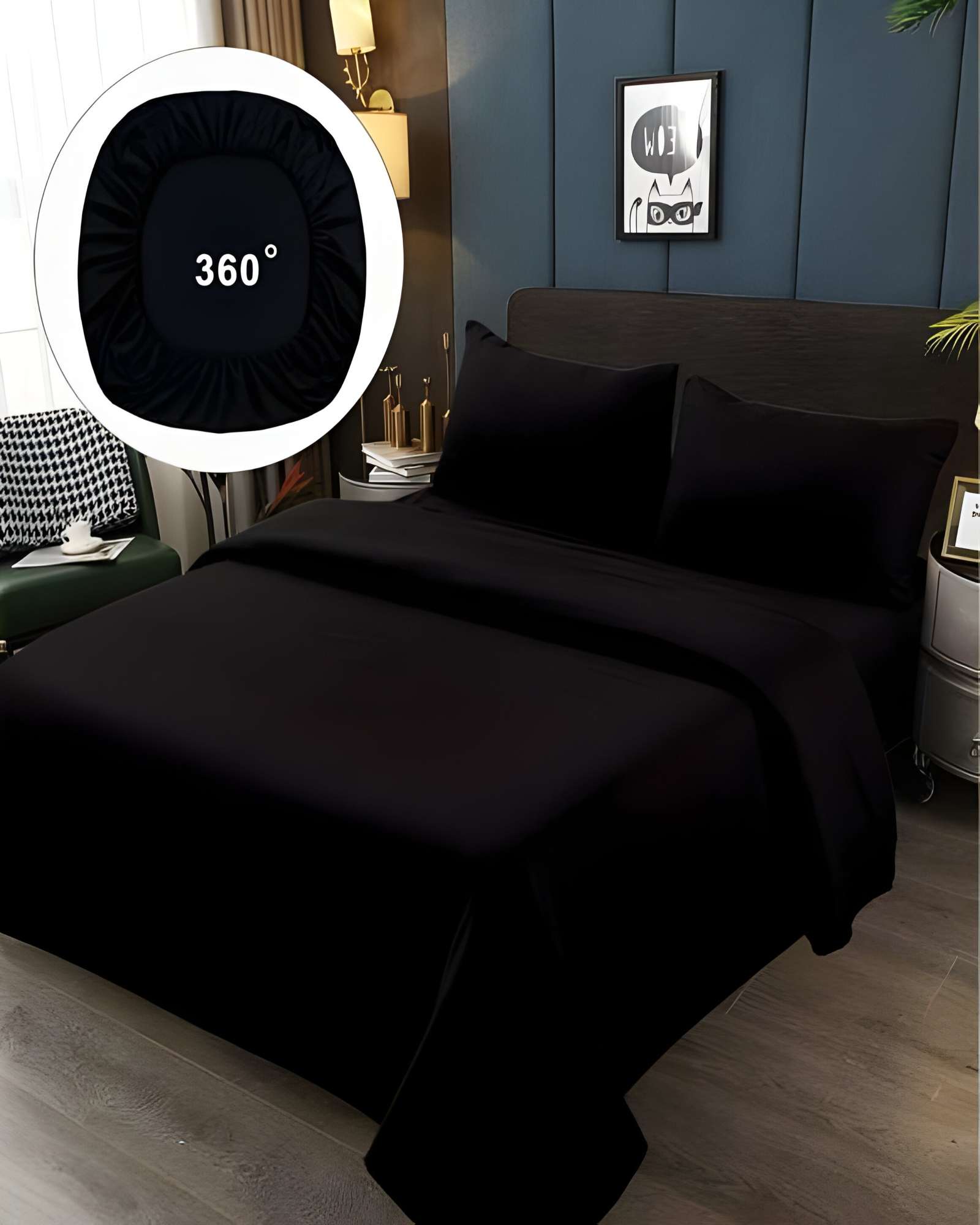JUEGO DE SABANAS DE 500 HILOS SUPER-KING NEGRO - 4