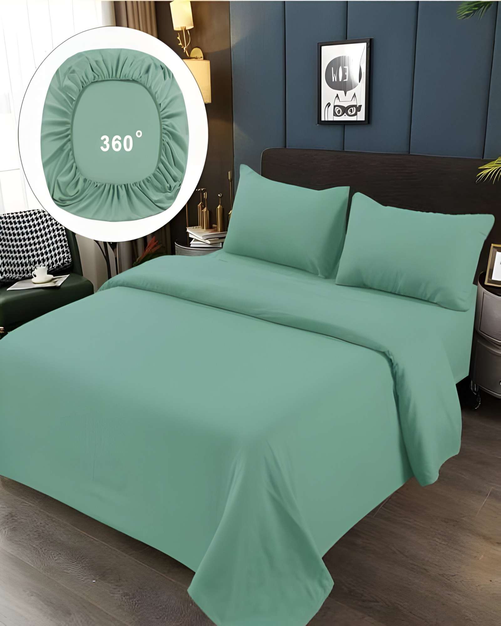 JUEGO DE SABANAS DE 500 HILOS SUPER-KING VERDE CLARO - 4