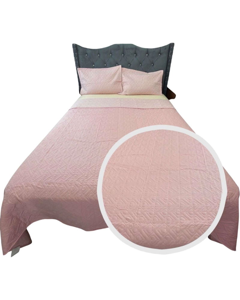 QUILT CUBRECAMA DE LUJO VERANO DELGADO PLAZA Y MEDIA ROSA - 1
