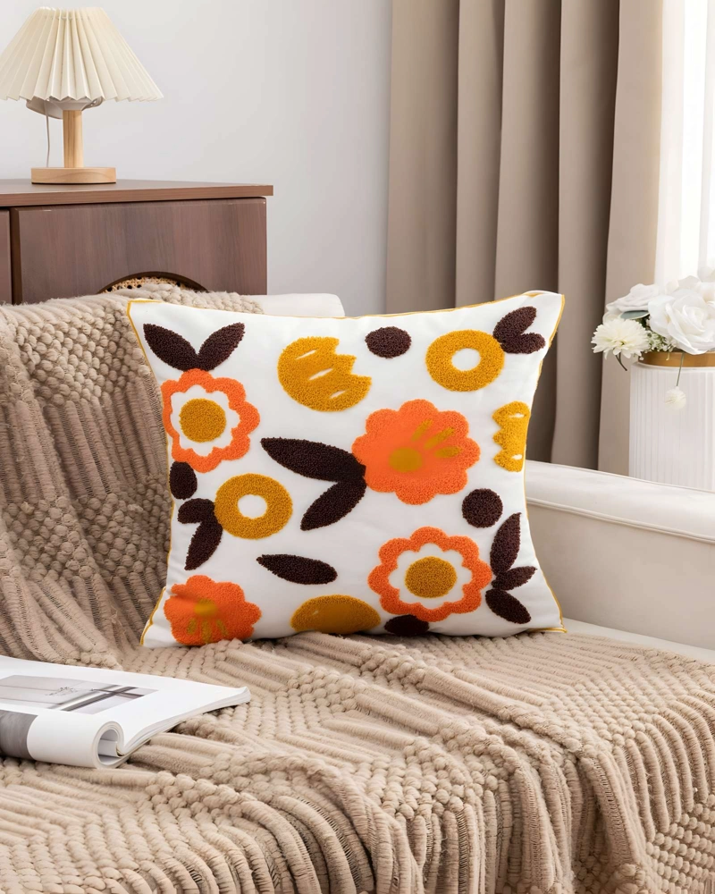 SET DE 4 FUNDAS DE COJIN BORDADAS 45X45 BLANCO 04 - 4