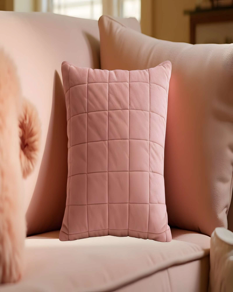SET DE 2 FUNDAS DE COJIN TERCIOPELO GRID 45X45 ROSA - 3