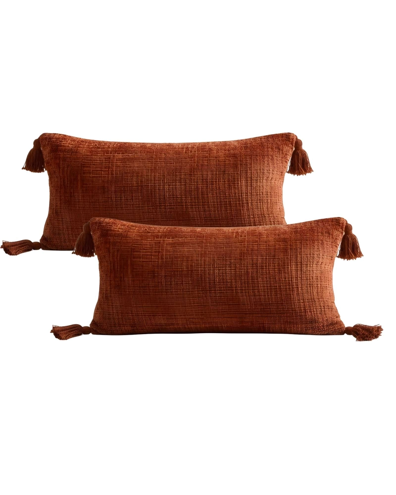 SET DE 2 FUNDAS DE COJIN CHENILLE CON BORLAS 30X50 NARANJA - 1