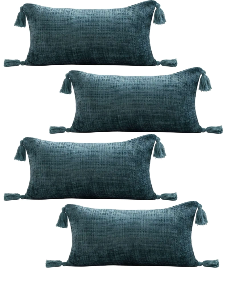 SET DE 4 FUNDAS DE COJIN CHENILLE CON BORLAS 30X50 VERDE - 1