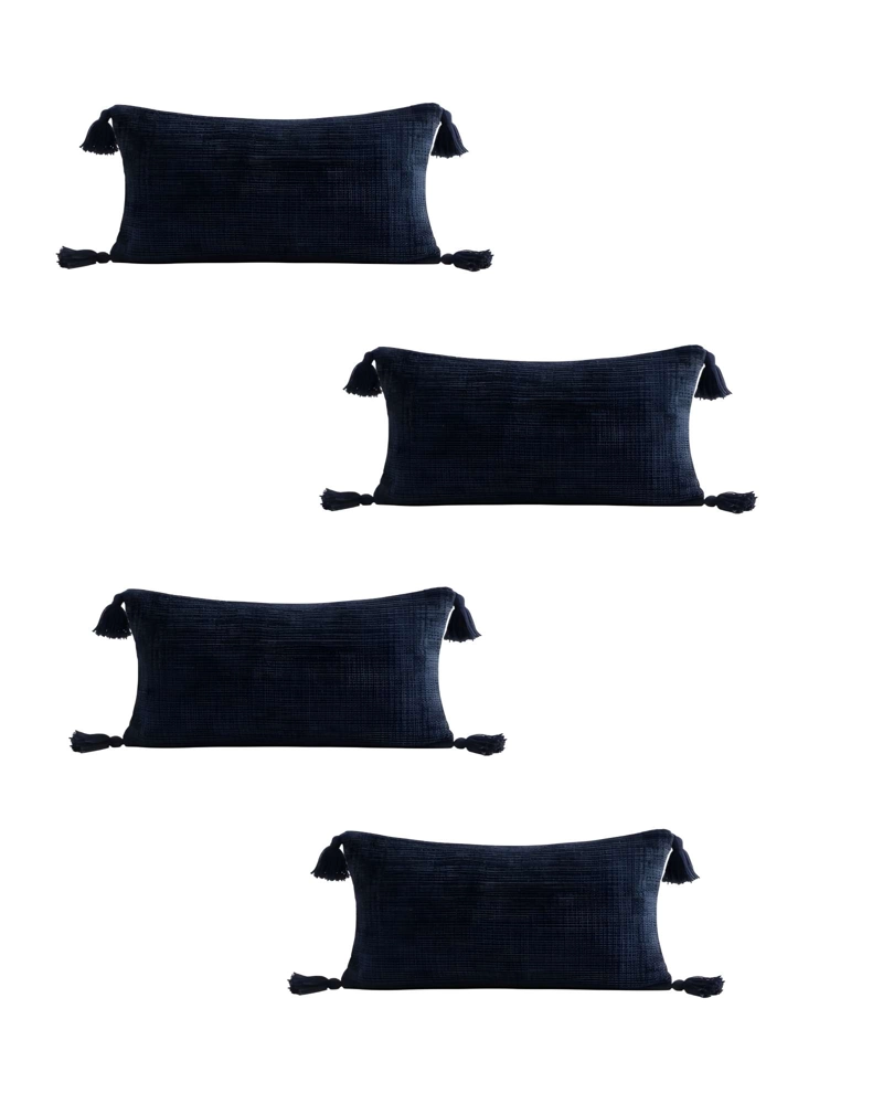 SET DE 4 FUNDAS DE COJIN CHENILLE CON BORLAS 30X50 AZUL OSCURO - 1