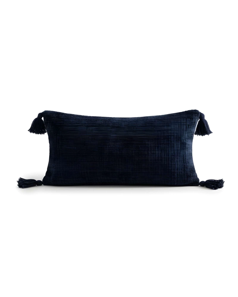 SET DE 4 FUNDAS DE COJIN CHENILLE CON BORLAS 30X50 AZUL OSCURO - 2