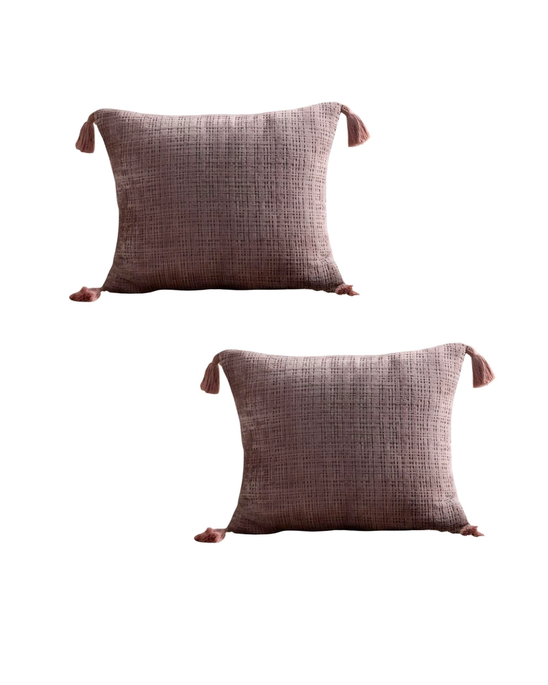 SET DE 2 FUNDAS DE COJIN CHENILLE CON BORLAS 45X45 ROSA - 1