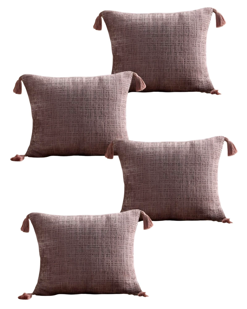 SET DE 4 FUNDAS DE COJIN CHENILLE CON BORLAS 45X45 ROSA - 1